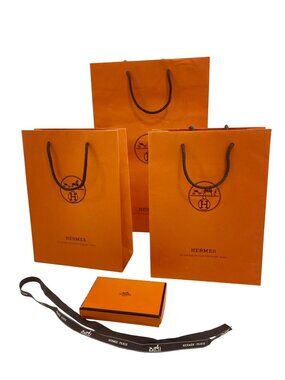 Authentic Hermès Boutique Presentation Set 3 Shopping Bags Gift Box Ribbon